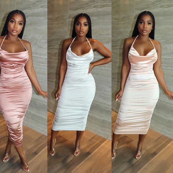 dresses 2021 women's long dress strapless backless summer femme halter lace up pleated clothes, Black;gray